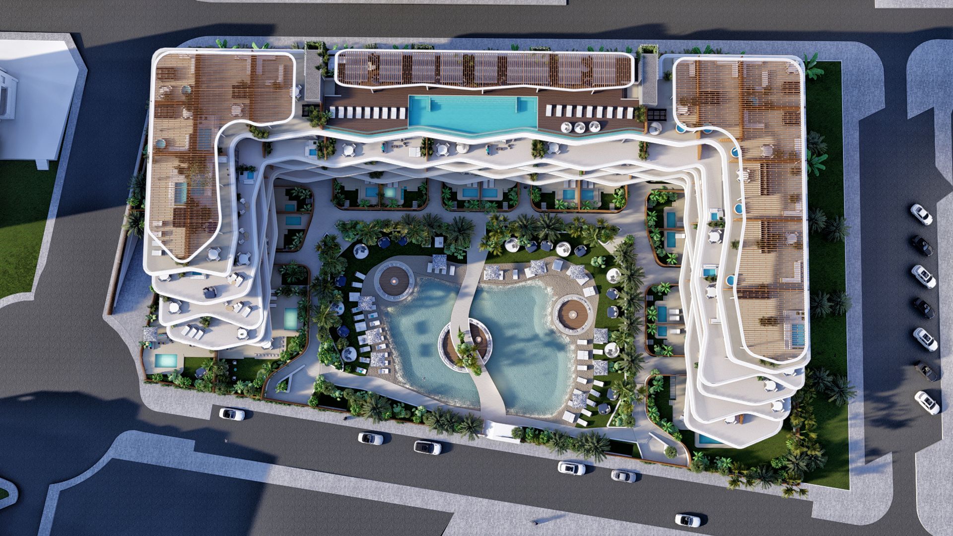 aerial view of the residential building fro above